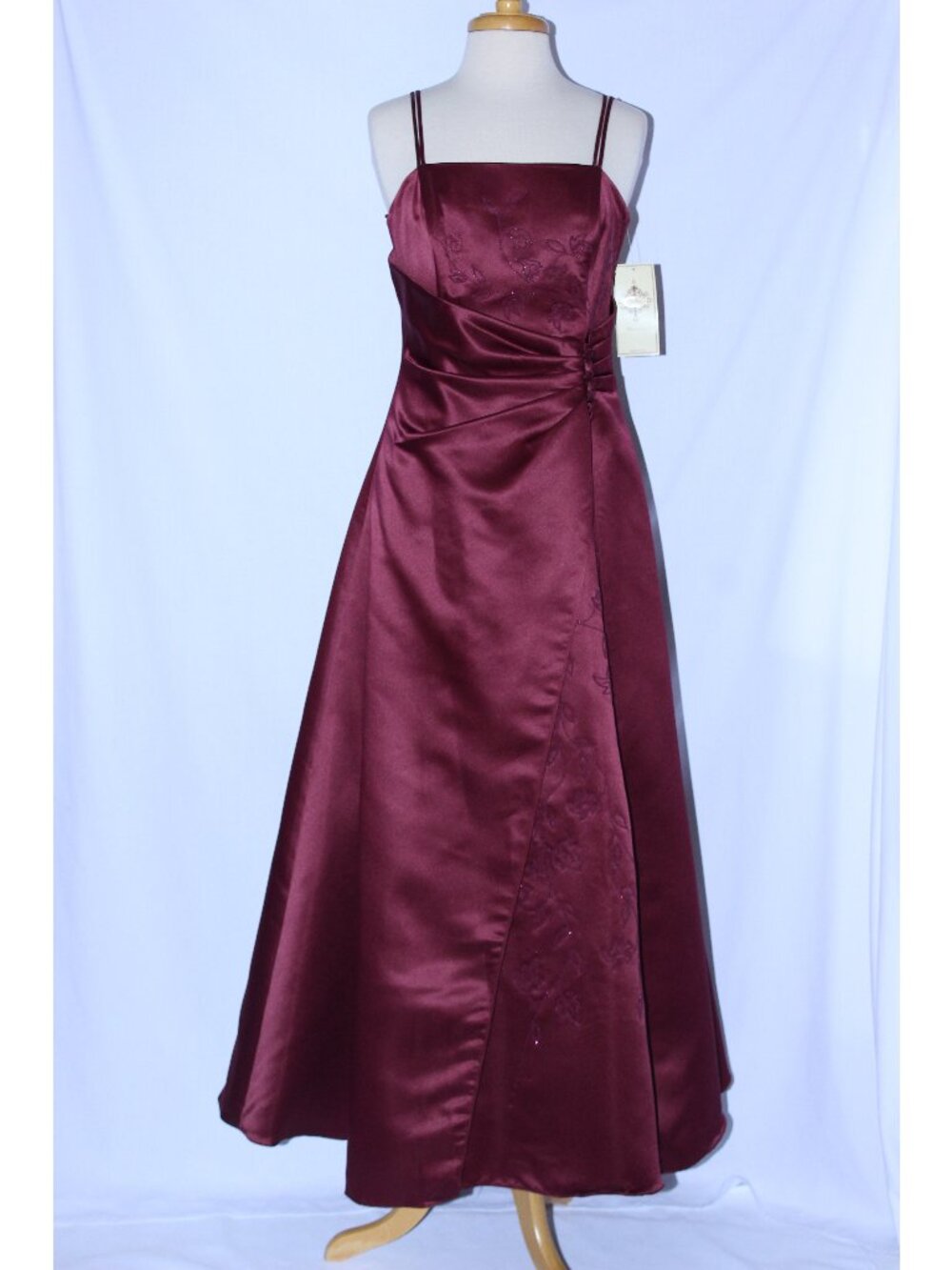 Dollar Fashion #3449 Bridal Satin Bridesmaid Formal Gown-Size XS-BURGUNDY-NWTags